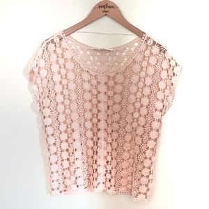 LC Lauren Conrad Soft Baby Pink Crochet Crop Top